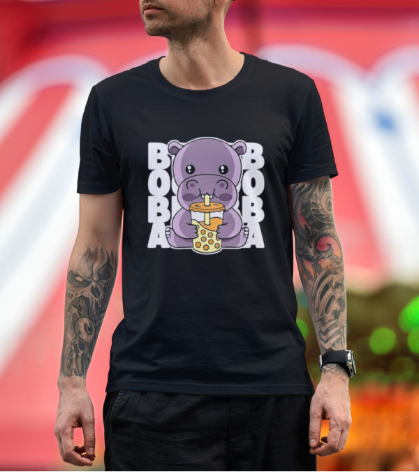 Premium T-Shirt: Kawaii Hippo Boba Tea Moo Deng Hippo Boba Boba T-Shirt Kawaii Hippo Boba Tea Moo Deng Hippo Boba Boba T-Shirt
