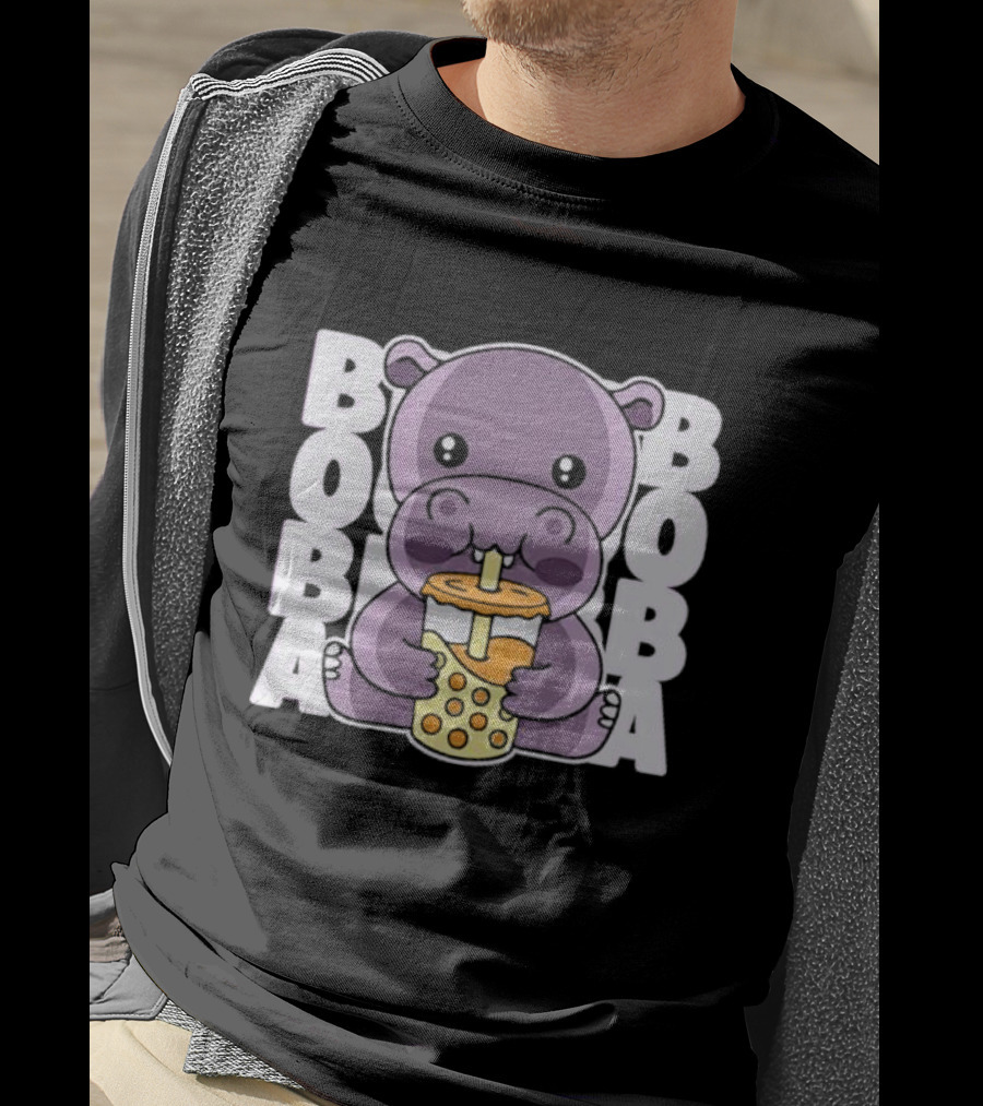 Kawaii Hippo Boba Tea Moo Deng Hippo Boba Boba T-Shirt
