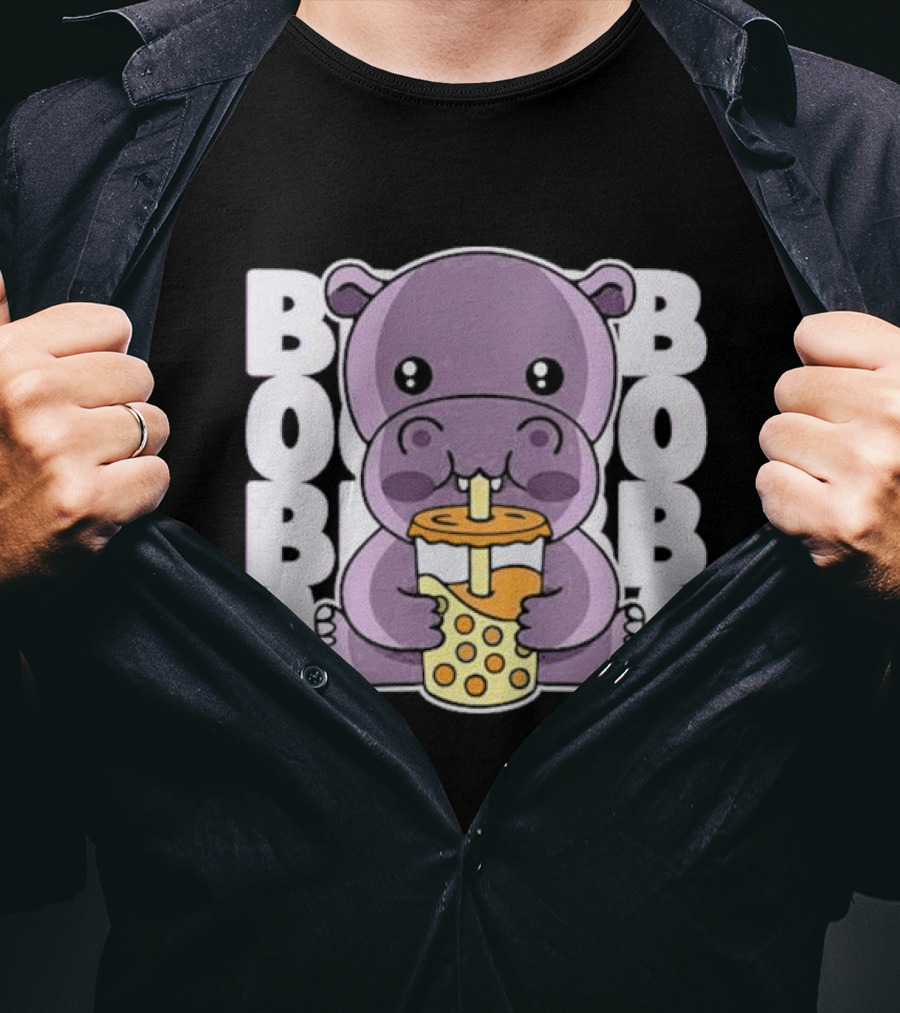 Kawaii Hippo Boba Tea Moo Deng Hippo Boba Boba T-Shirt