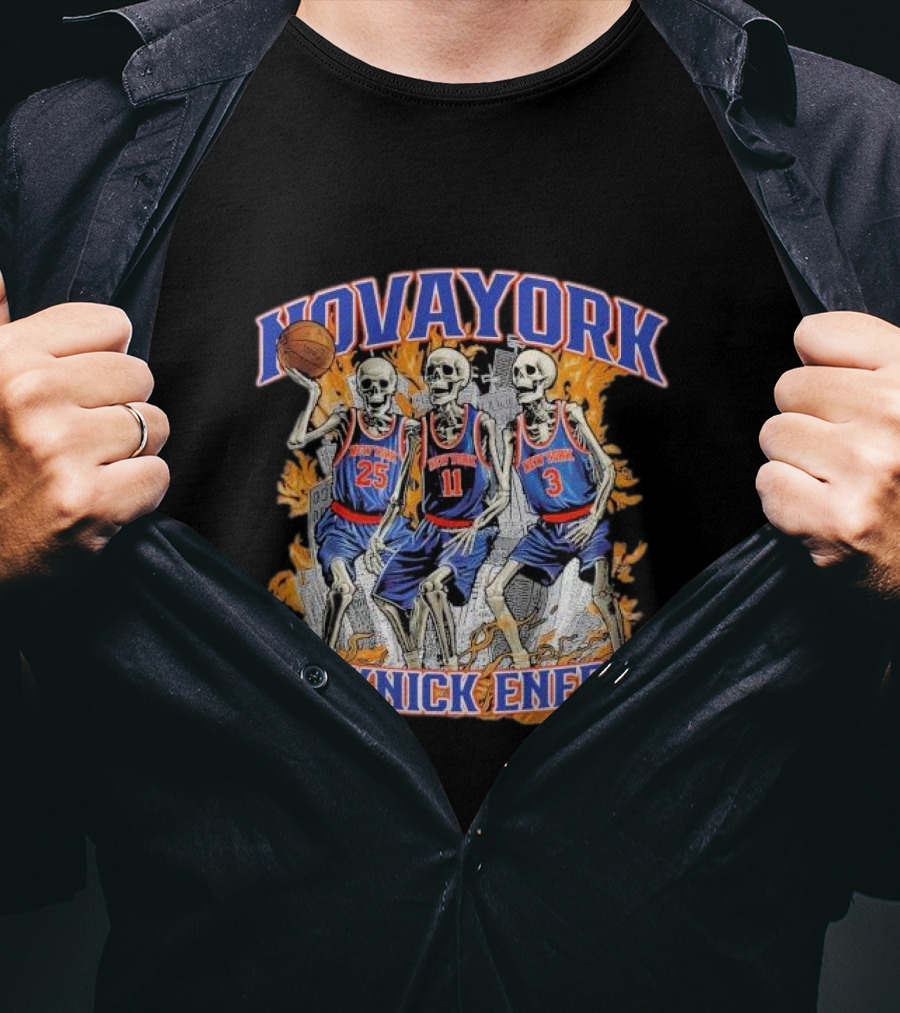 Nova York Big Knick Energy Skeleton Basketball Trio T-Shirt