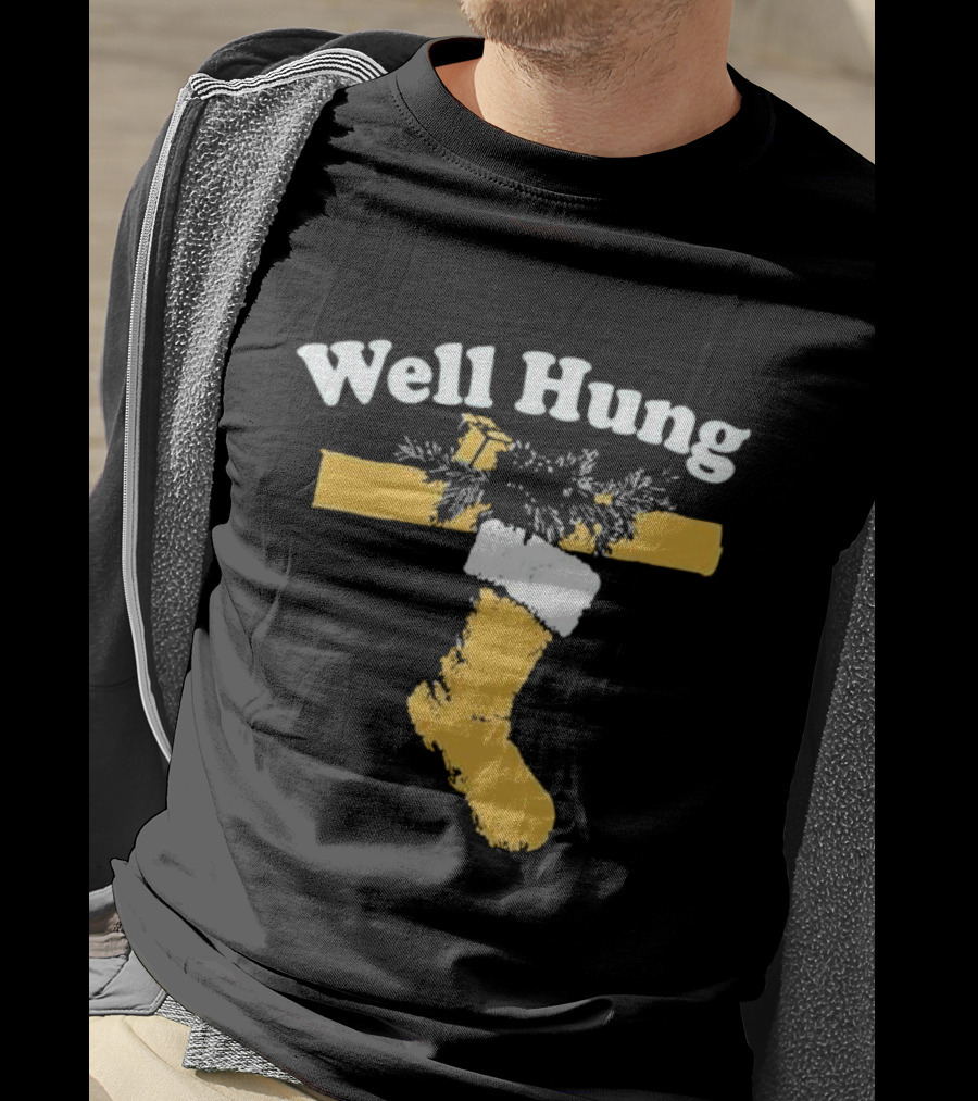 Well Hung Christmas Stocking Shot With Garland And Gift T-Shirt
