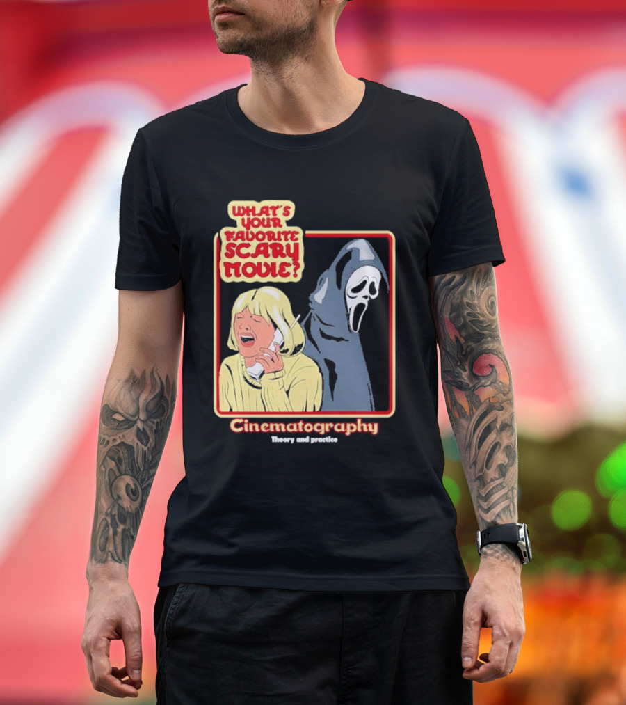 What’s Your Favorite Scary Movie Cinematography Theory and Practice Ghost Mask Girl on Phone T-Shirt