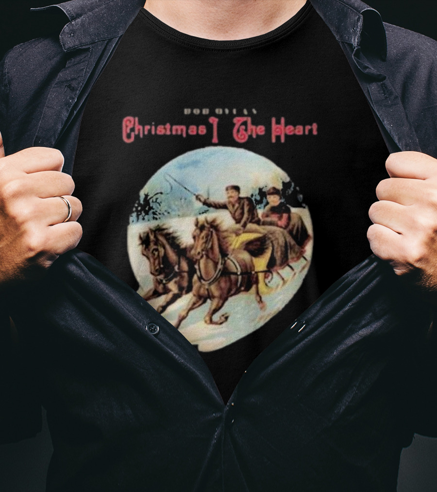 Bob Dylan Christmas In The Heart Horse Sleigh Ride Snow Scene T-Shirt