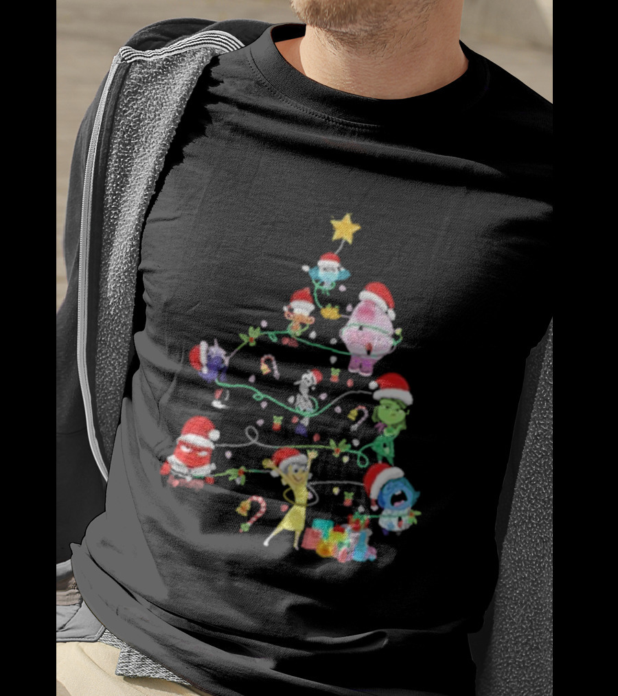 Inside Out Christmas Tree Emotions With Santa Hats T-Shirt