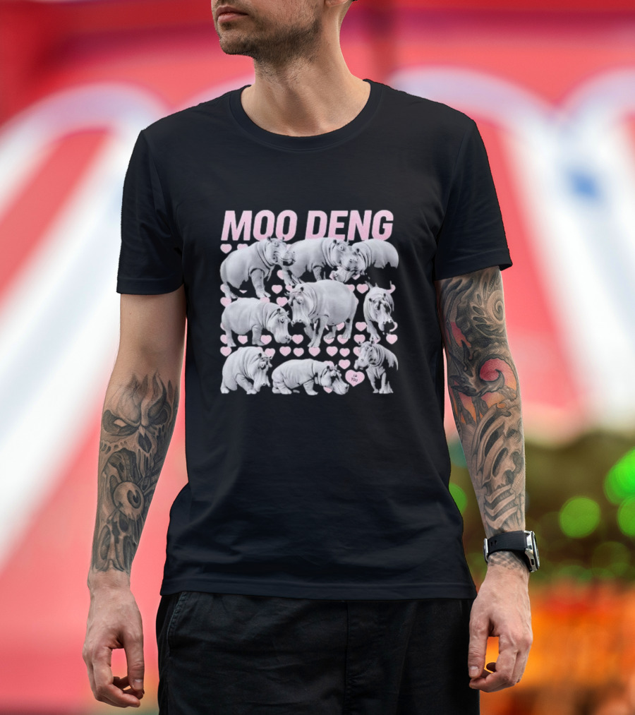 Moo Deng Cute Baby Hippo I Love You Hearts T-Shirt