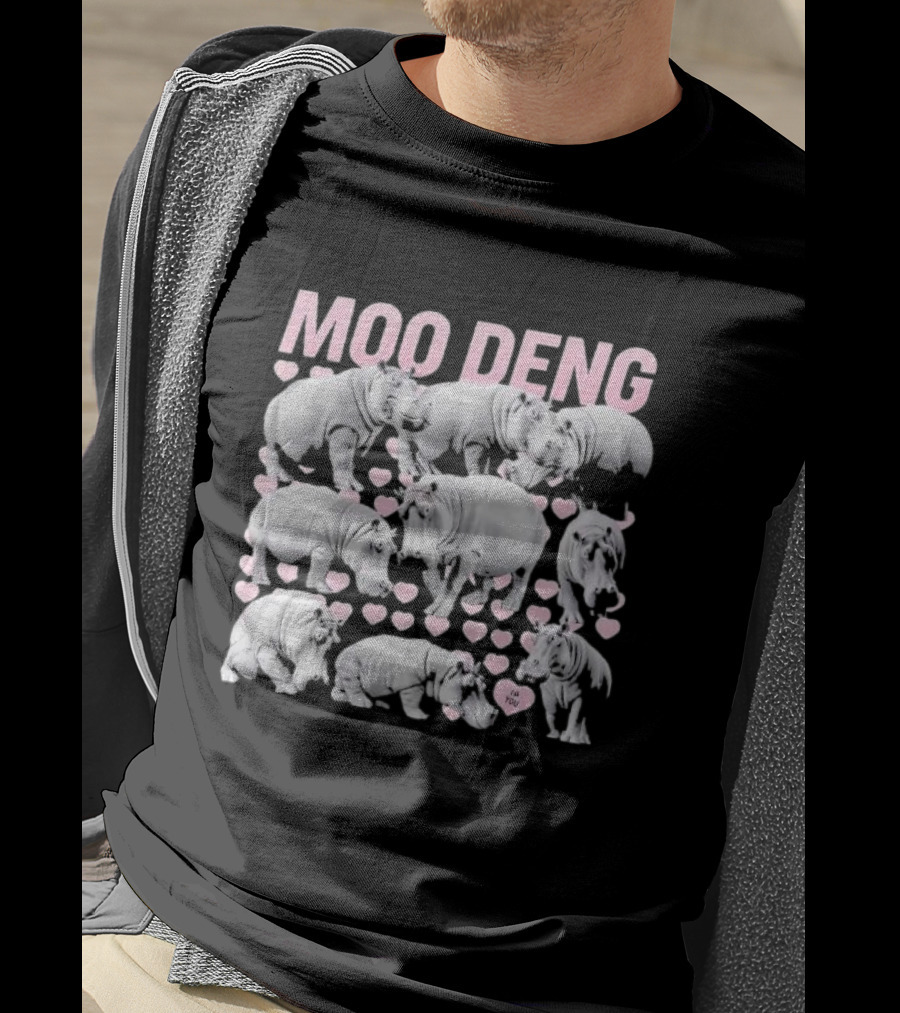 Moo Deng Cute Baby Hippo I Love You Hearts T-Shirt
