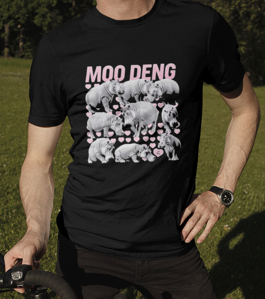Moo Deng Cute Baby Hippo I Love You Hearts T-Shirt