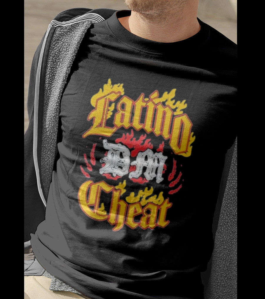 Latino DM Cheat Flames And Gothic Text T-Shirt