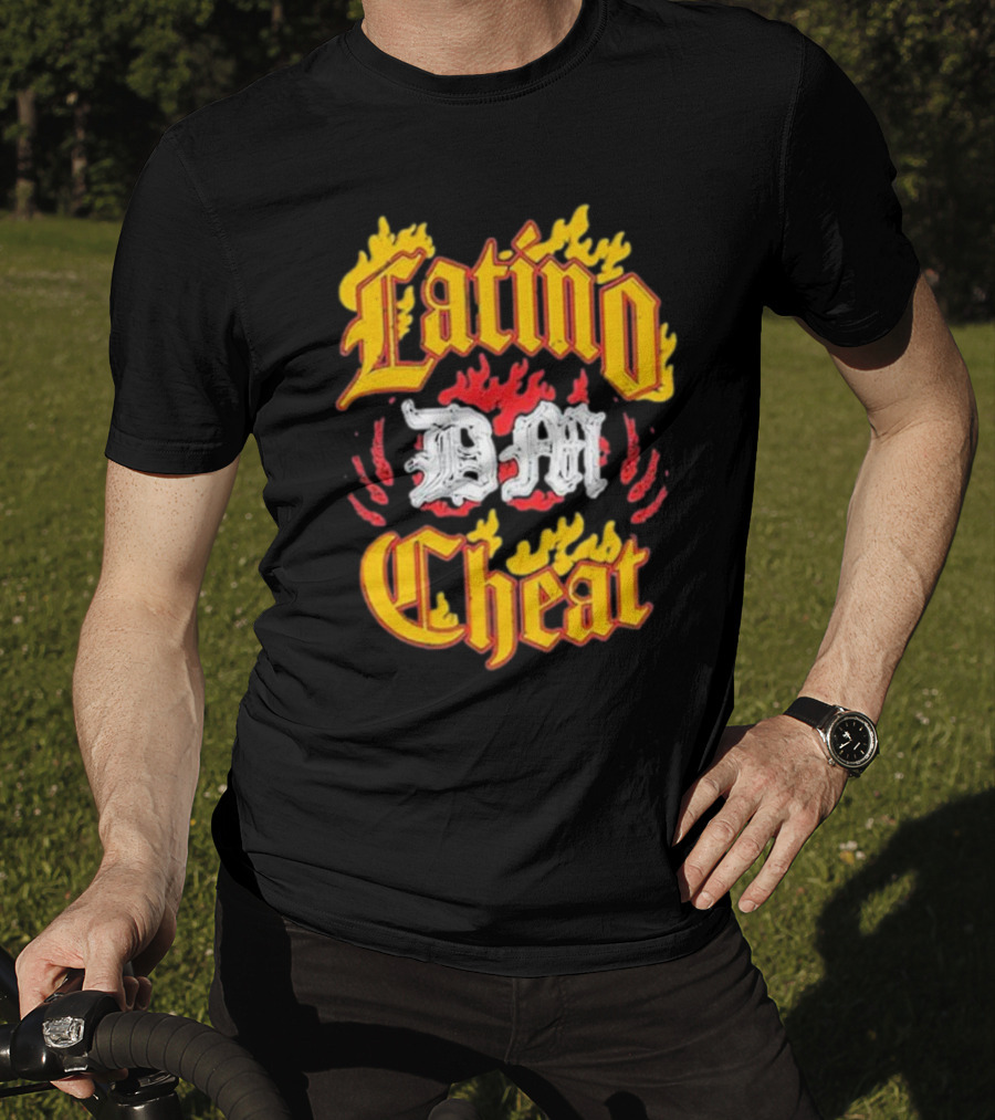 Latino DM Cheat Flames And Gothic Text T-Shirt