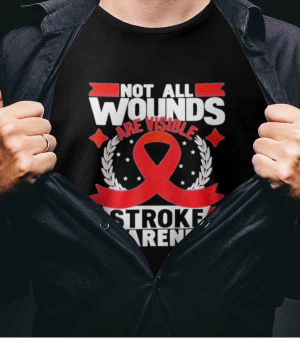 Not All Wounds Are Visible Red Ribbon Stroke Awareness T-Shirt