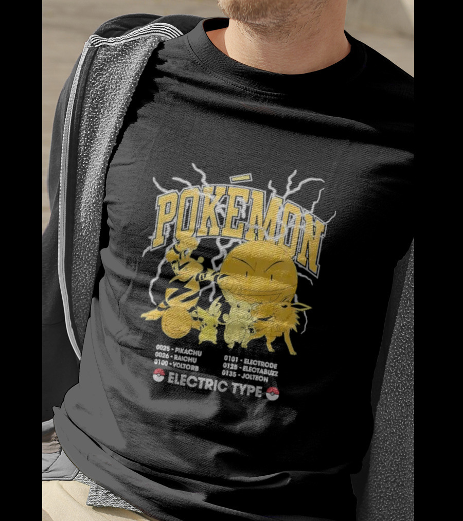 Pokémon Electric Type Pikachu Raichu Voltorb Electrode Electabuzz Jolteon T-Shirt