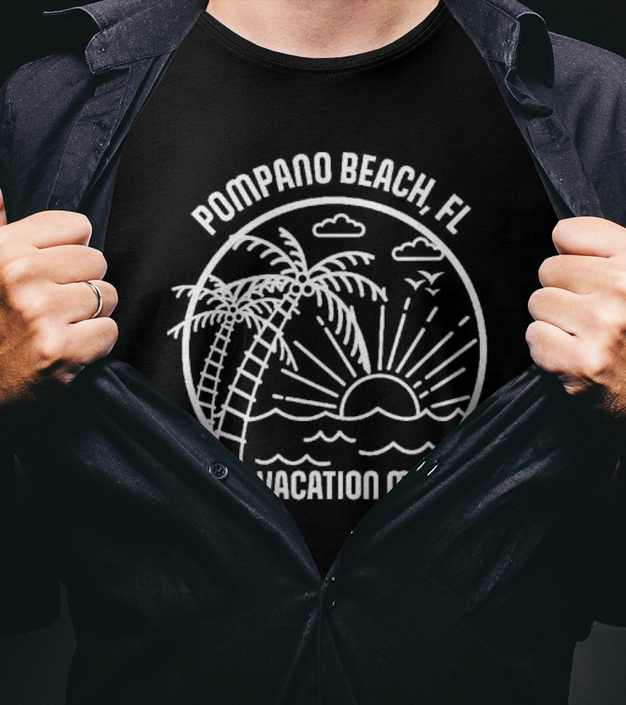 Pompano Beach FL Vacation Mode Palm Trees Sunset Waves T-Shirt
