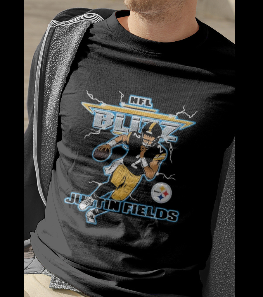 NFL Blitz Justin Fields Steelers Football Action T-Shirt