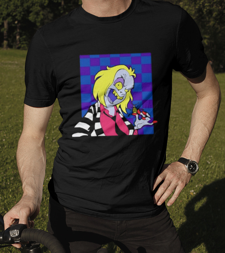Pan Pizza Beetlejuice Cartoon Checkered Background T-Shirt