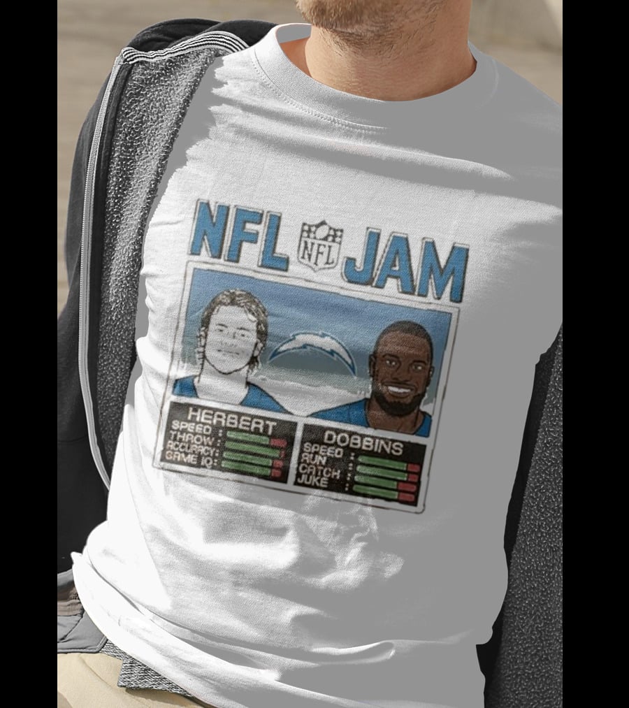 NFL Jam Chargers Herbert Dobbins Stats T-Shirt