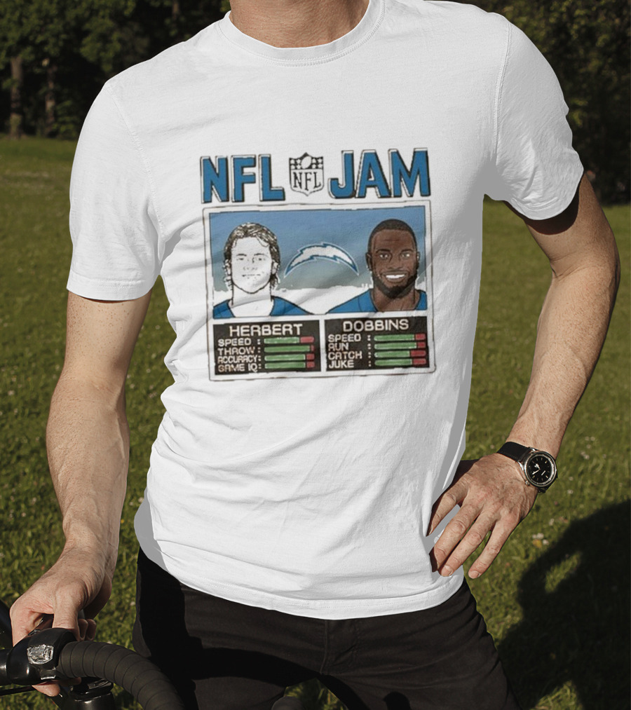 NFL Jam Chargers Herbert Dobbins Stats T-Shirt