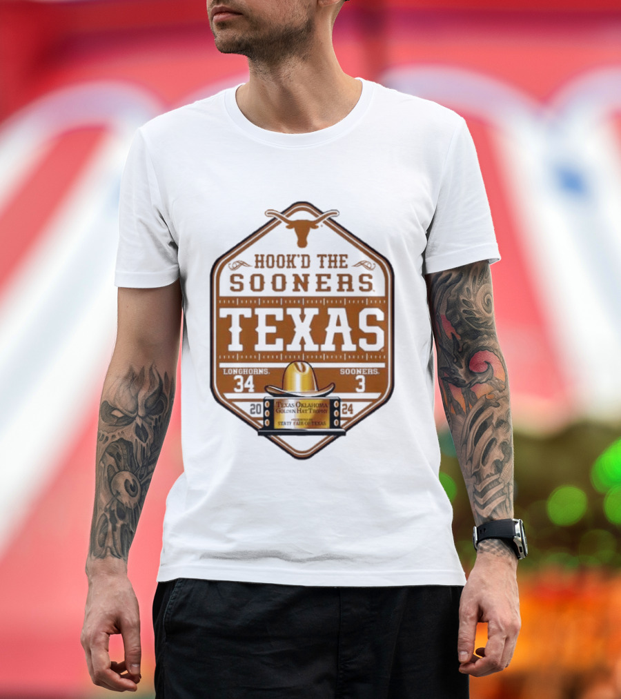 Hook'd the Sooners Texas Longhorns 34 Sooners 3 Red River Rivalry 2024 State Fair of Texas T-Shirt