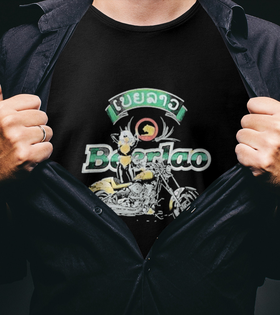 Beer Lao Lager Beerlao Biker Chick Motorcycle T-Shirt
