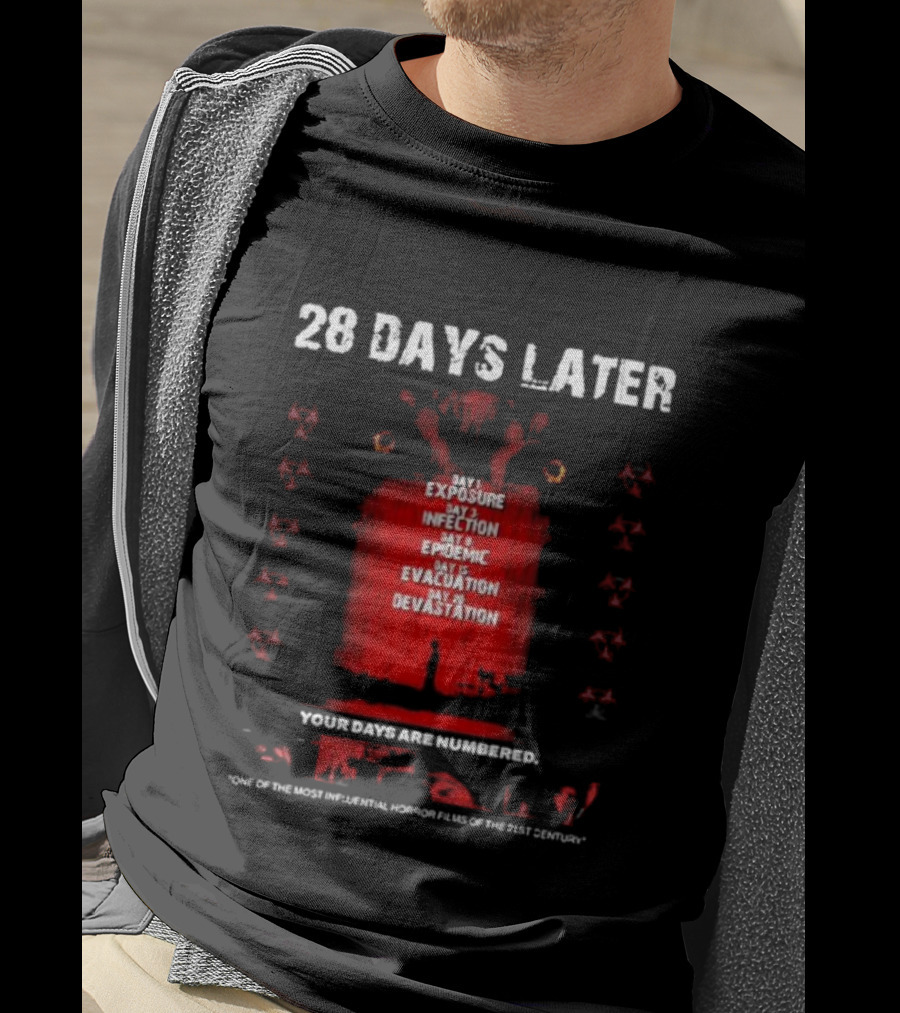 28 Days Later Day 1 Exposure Infection Epidemic Evacuation Devastation Your Days Are Numbered T-Shirt