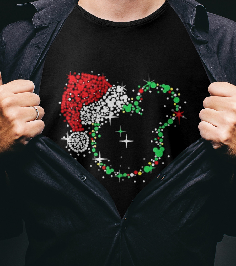 Mickey Mouse Santa Hat Christmas Lights Disney T-Shirt