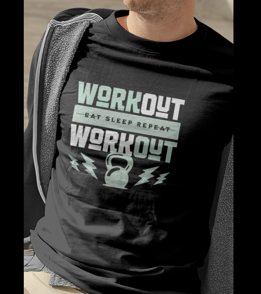 Workout Eat Sleep Repeat Workout Kettlebell Lightning Bolts T-Shirt