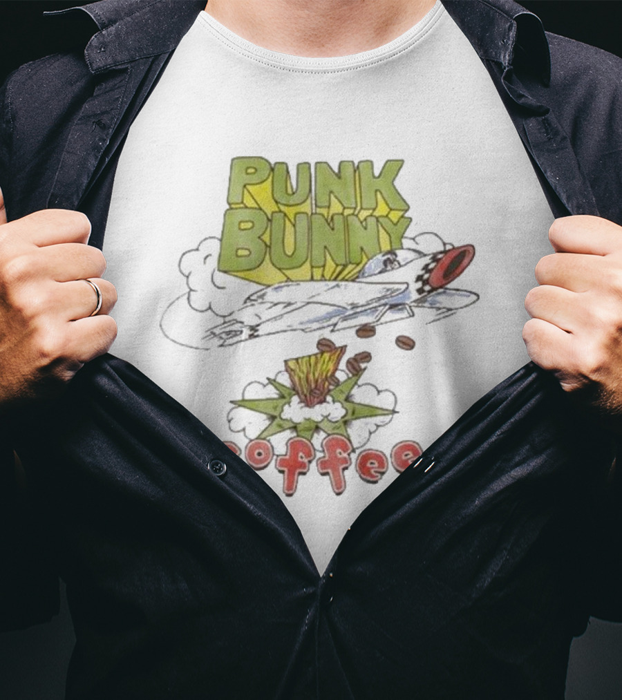 Punk Bunny Coffee Airplane Rocket Blast T-Shirt