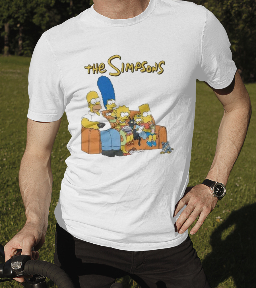 The Simpsons Couch Family Scene With Homer Marge Bart Lisa Maggie And Pets T-Shirt