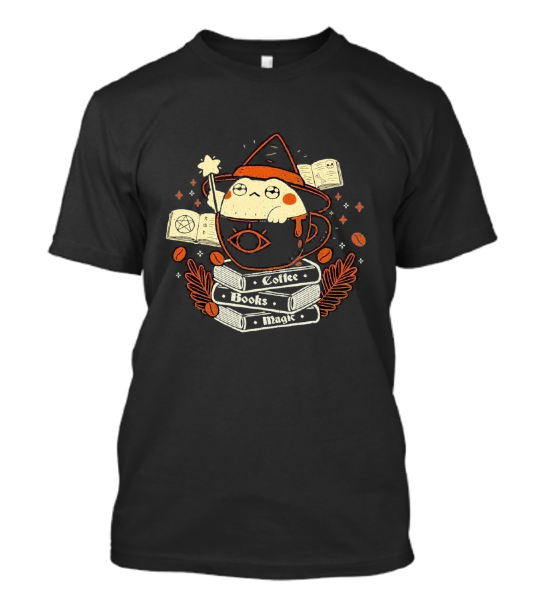 Coffee Books Magic Caffeinated Caster Wizard Tea Cup Enchantment T-Shirt