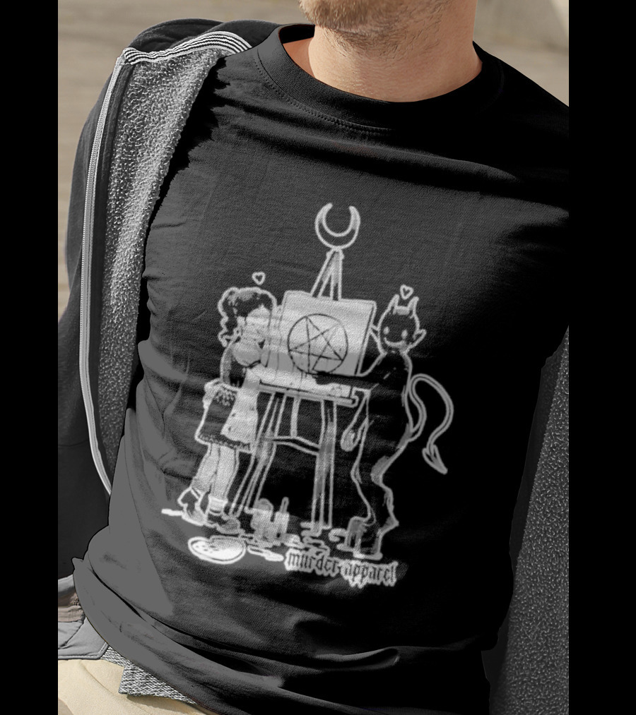 Girl And Satan Paint Night Murder Apparel Pentagram T-Shirt