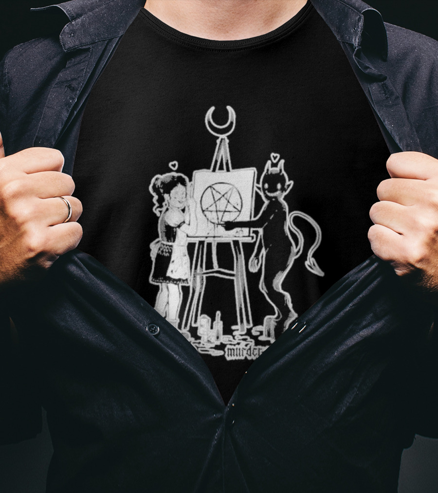 Girl And Satan Paint Night Murder Apparel Pentagram T-Shirt