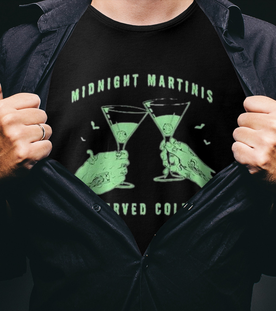 Midnight Martinis Served Cold Zombie Hands Cheers T-Shirt