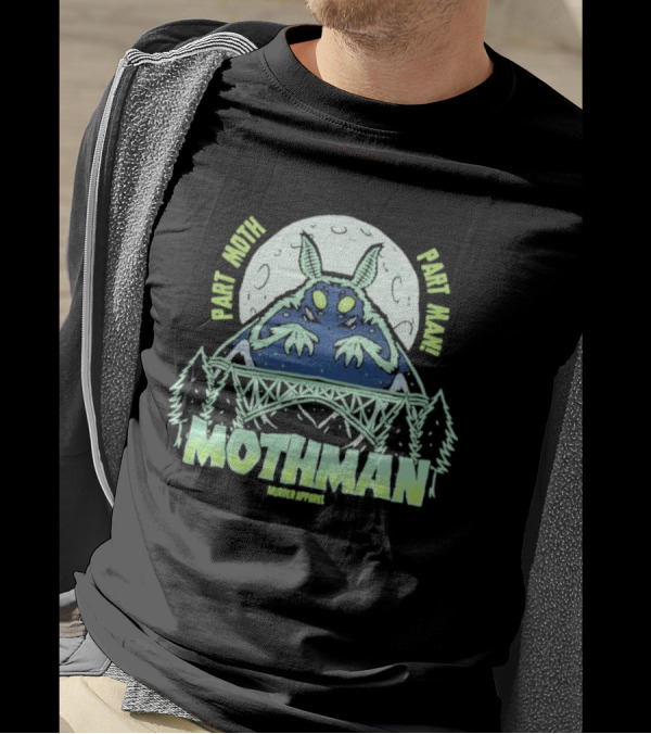 Part Moth Part Man Mothman Retro Murder Apparel Moon Bridge Forest T-Shirt