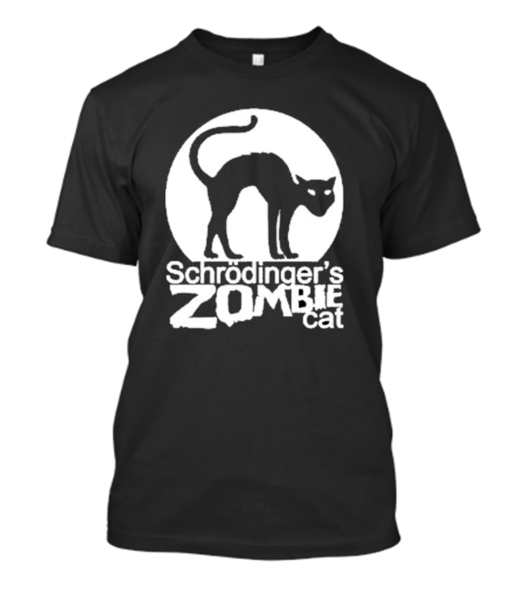 Schrodinger's Zombie Cat Black Silhouette With Round Moon Background T-Shirt