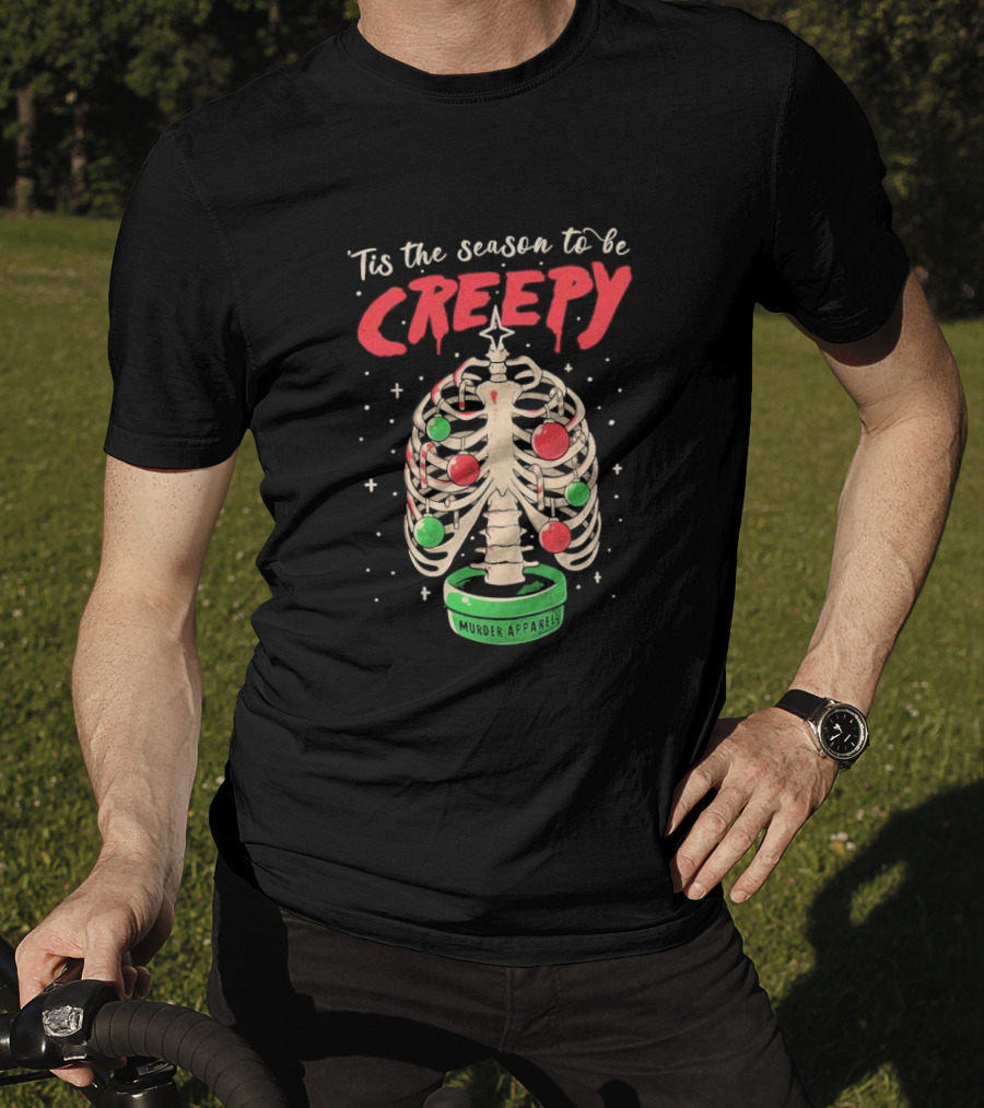 Tis The Season To Be Creepy Murder Apparals Christmas Skeleton Pine Tree T-Shirt