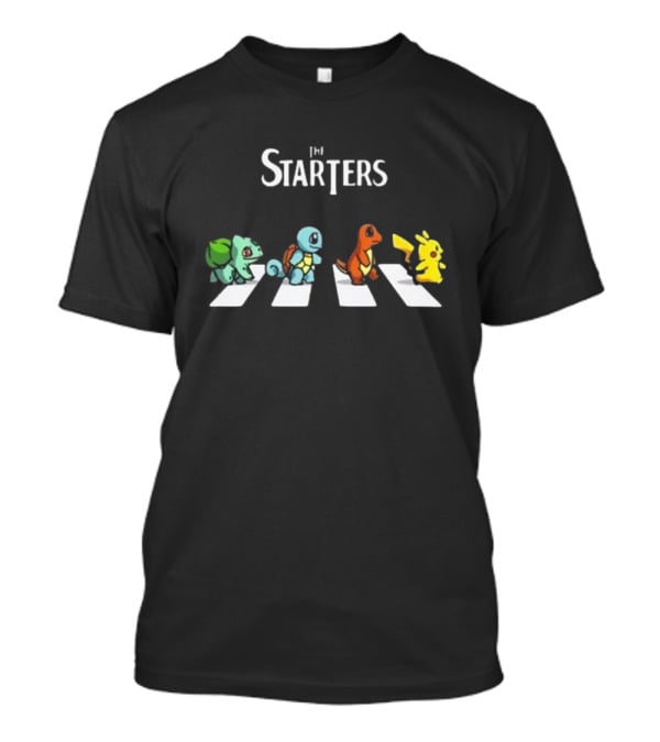The Starters Pokemon Abbey Road Parody With Bulbasaur Squirtle Charmander Pikachu T-Shirt