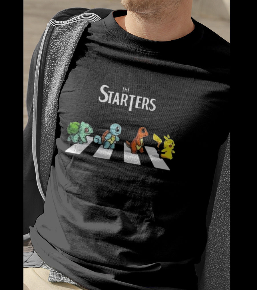 The Starters Pokemon Abbey Road Parody With Bulbasaur Squirtle Charmander Pikachu T-Shirt