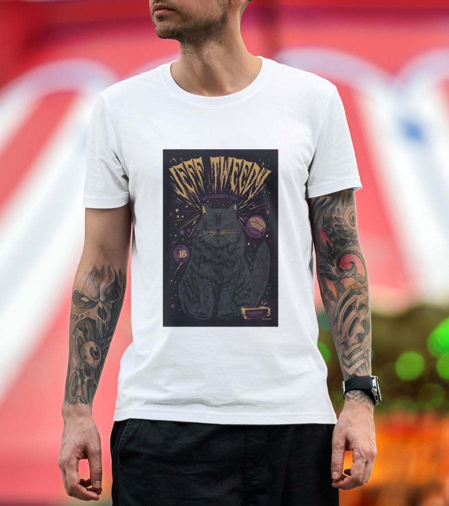 Jeff Tweedy With Elizabeth Moen Cat Listens To Music Southern Theatre Columbus Oh Oct 16 2024 Black Cat T-Shirt