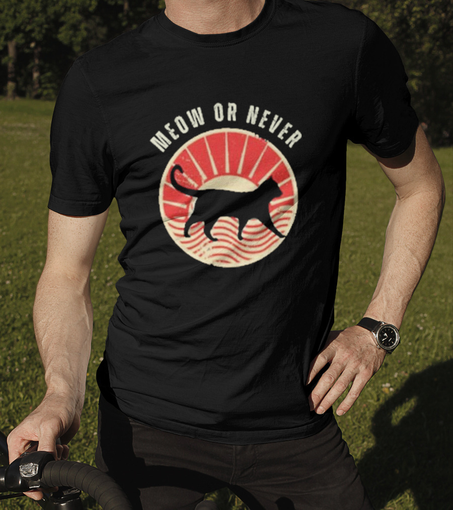 Meow Or Never Retro Sunset Cat T-Shirt