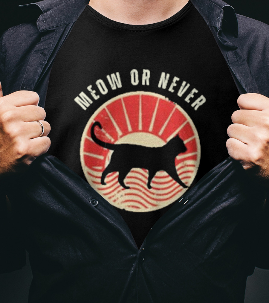 Meow Or Never Retro Sunset Cat T-Shirt