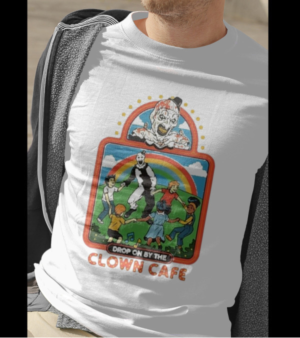 Drop On By The Clown Cafe Rainbow Clown Kids Circle T-Shirt