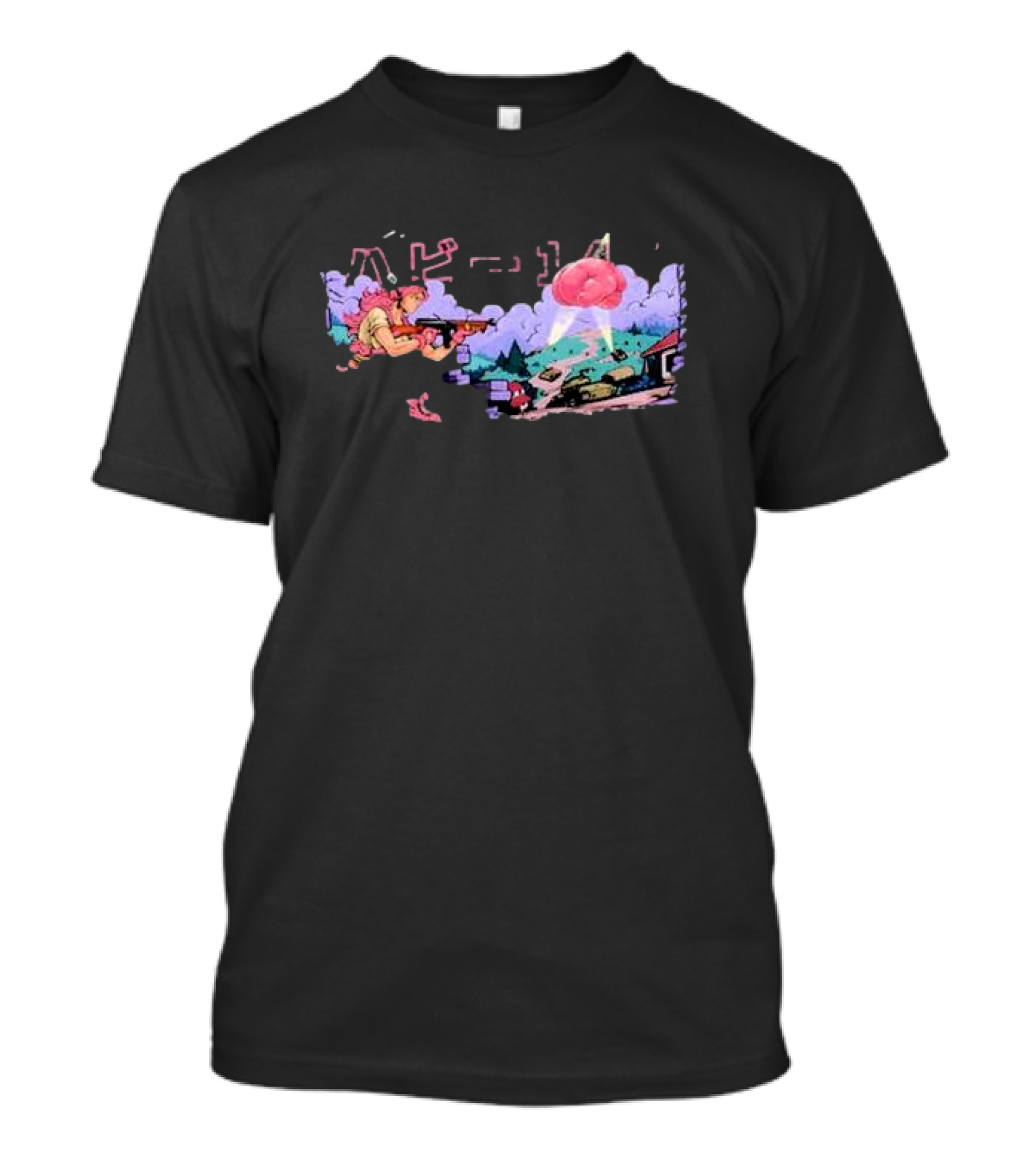 Gamer Supps Waifu Cups X Habie Sci-Fi Battle Scene With Laser And Floating Brain T-Shirt