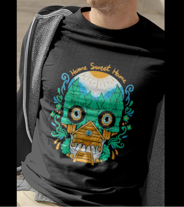 Home Sweet Home Nature Skull With Cabin In Spooky Atmosphere T-Shirt