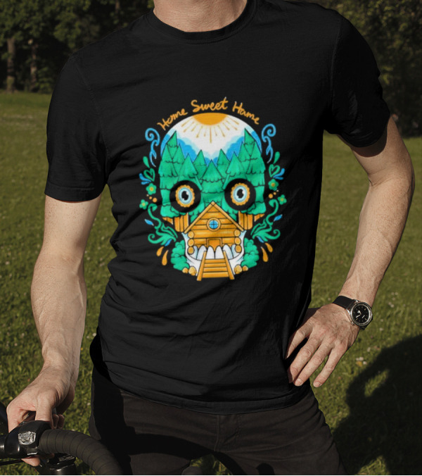 Home Sweet Home Nature Skull With Cabin In Spooky Atmosphere T-Shirt