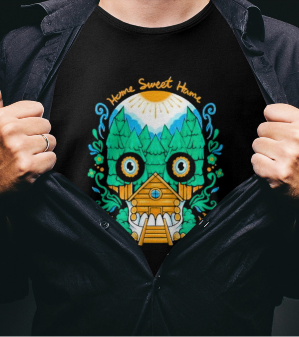 Home Sweet Home Nature Skull With Cabin In Spooky Atmosphere T-Shirt