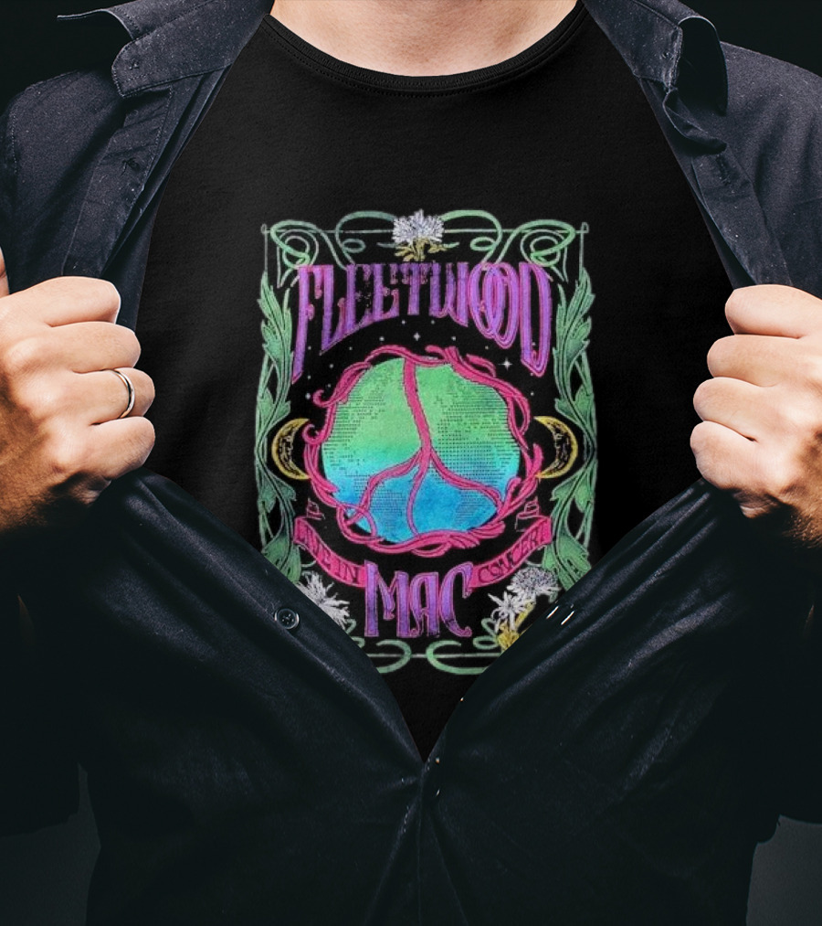 Fleetwood Mac World Peace Live Concert Graphic With Peace Symbol And Floral Motif T-Shirt