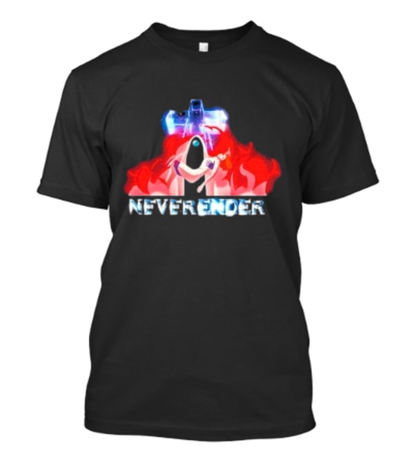 Neverender Spaceship And Mysterious Figure With Fiery T-Shirt
