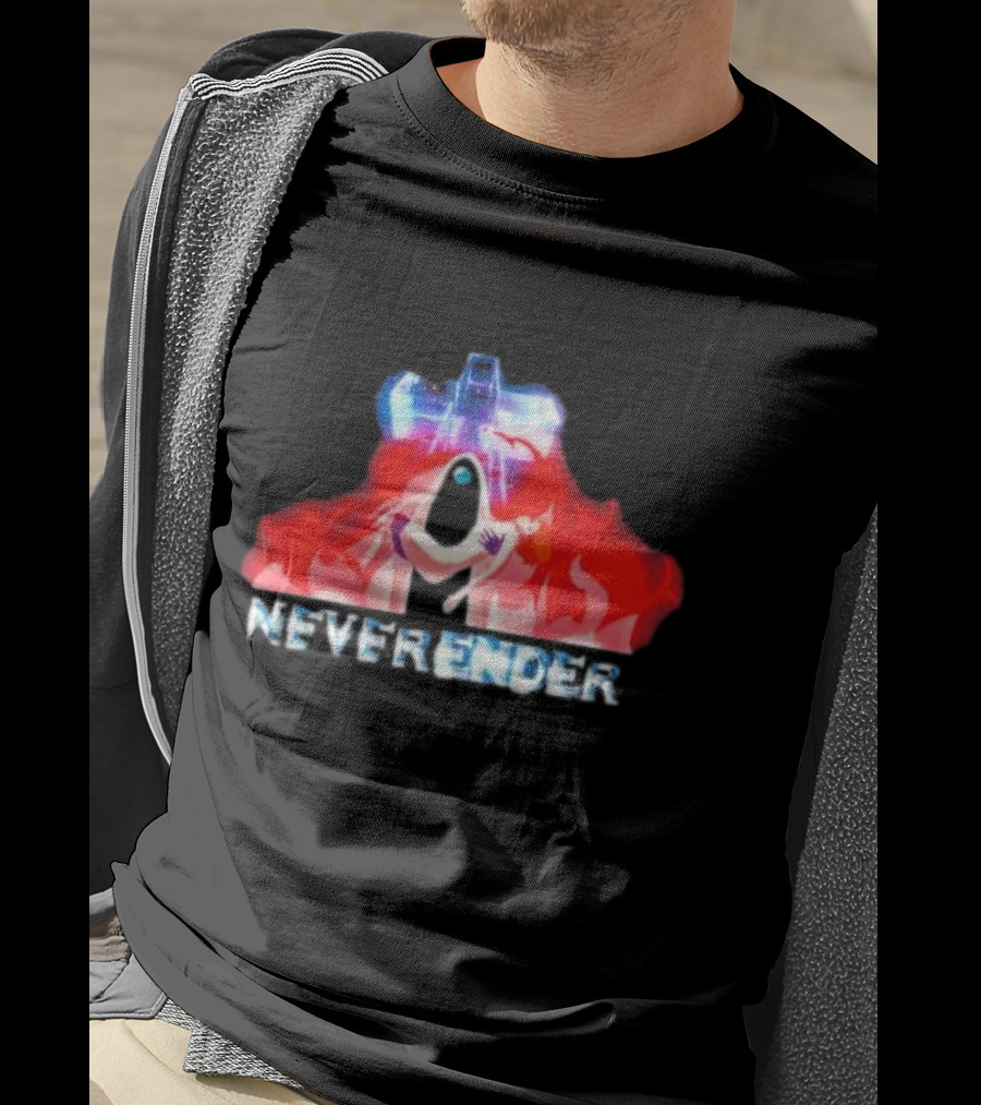 Neverender Spaceship And Mysterious Figure With Fiery T-Shirt