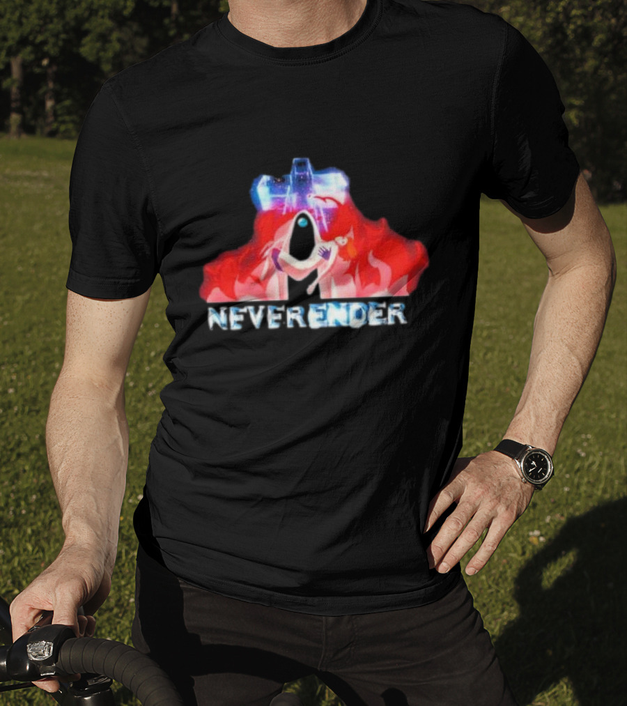 Neverender Spaceship And Mysterious Figure With Fiery T-Shirt