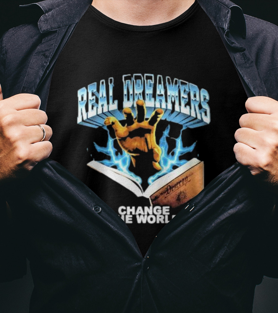 Real Dreamers Hand Of Change The World Poetry Book Lightning T-Shirt