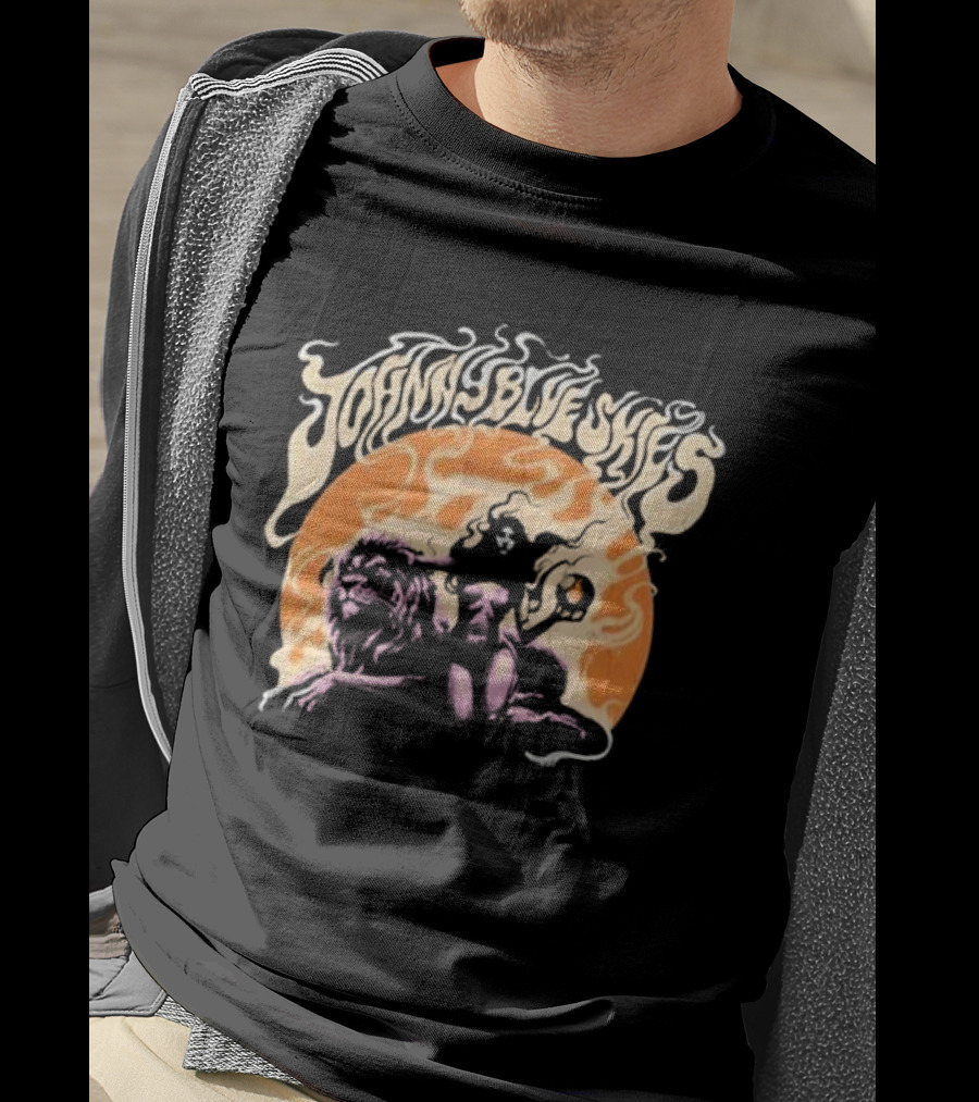 Johnny Blue Skies Sorceress With Lion Orange Background T-Shirt